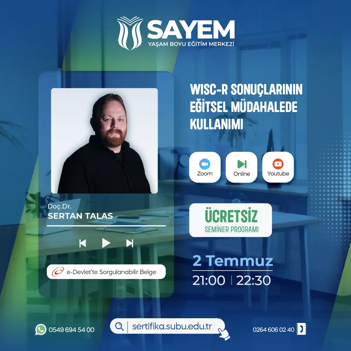 WİSC-R Sonuçlarının Eğitsel Müdahalede Kullanımı Ücretsiz Seminer Programı