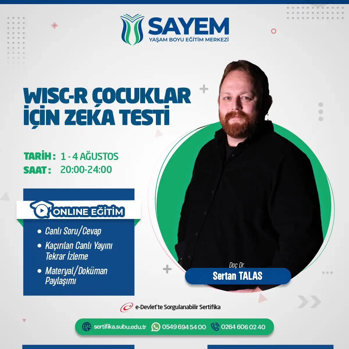 WISC-R Çocuklar için Zeka Testi Eğitimi Sertifika Programı (CANLI)