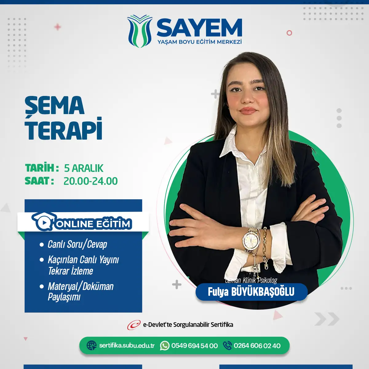 Şema Terapi Sertifika Programı (Canlı)