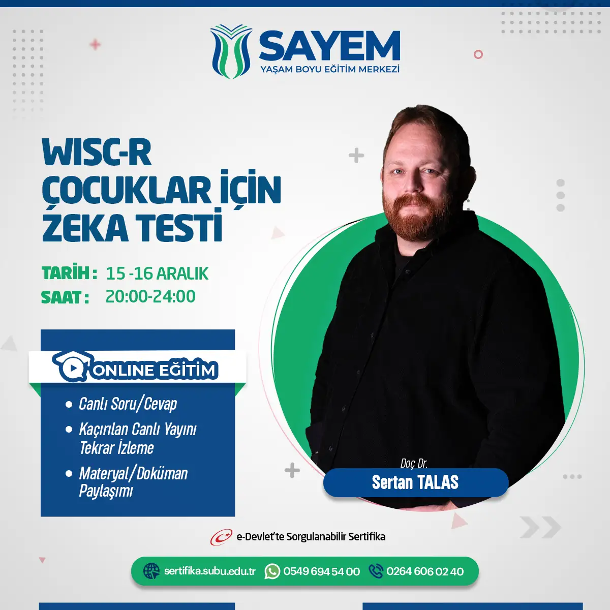 WISC-R Çocuklar için Zeka Testi Eğitimi Sertifika Programı (CANLI)