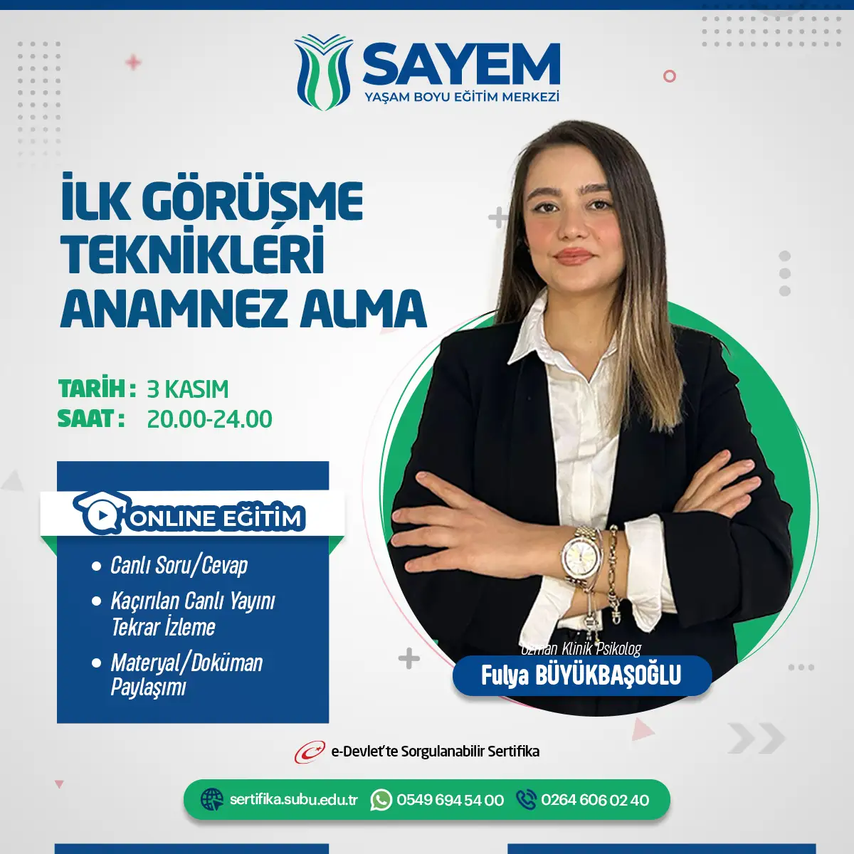 İlk Görüşme Teknikleri Anamnez Alma Sertifika Programı (Canlı)