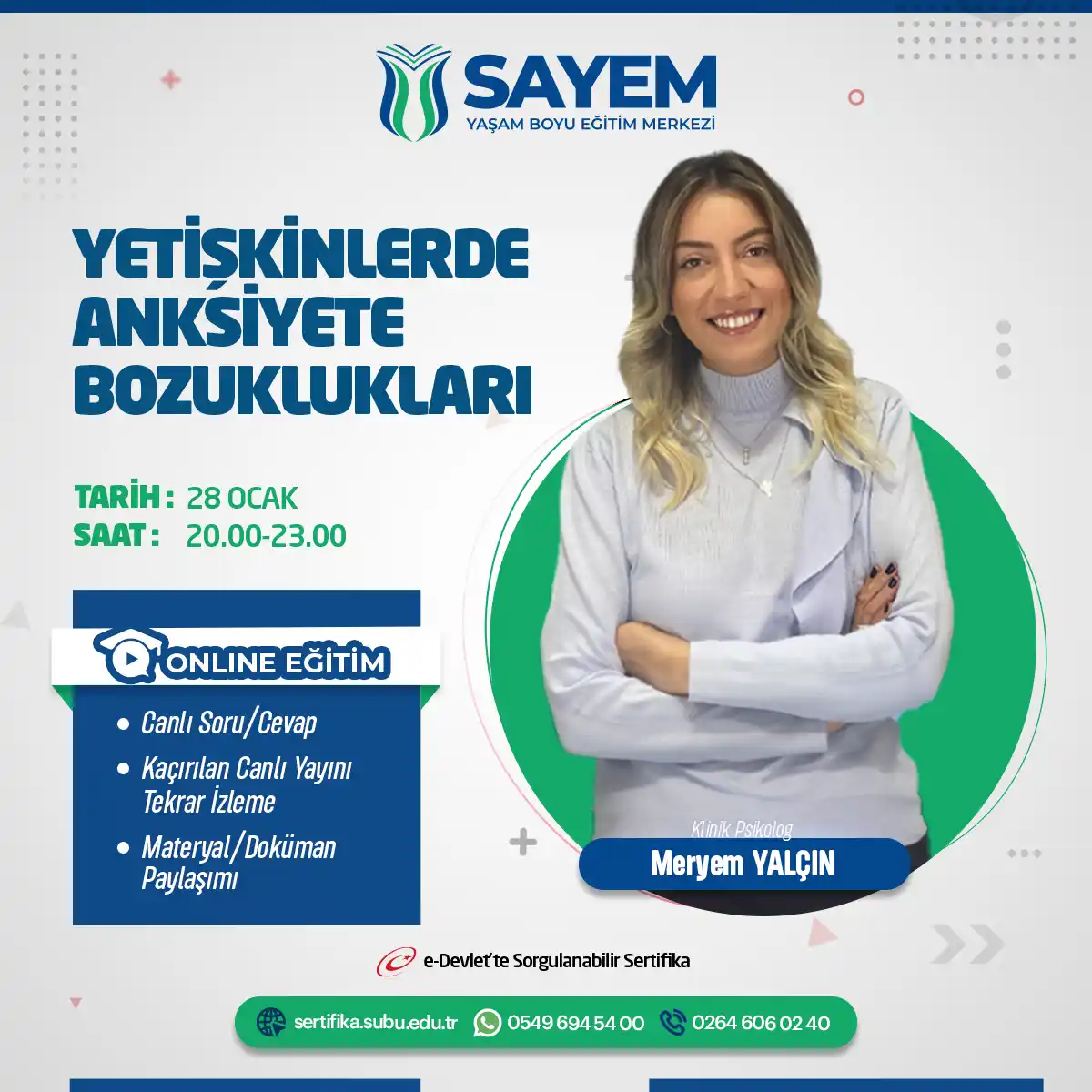 Yetişkinlerde Anksiyete Bozuklukları Eğitimi Sertifika Programı (CANLI)