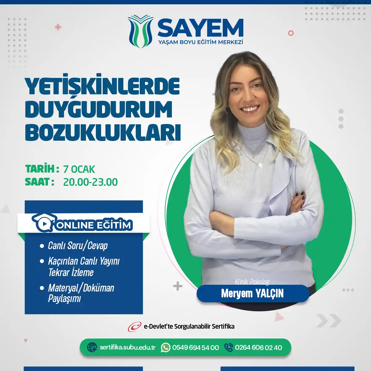 Yetişkinlerde Duygudurum Bozuklukları Eğitimi Sertifika Programı (CANLI)