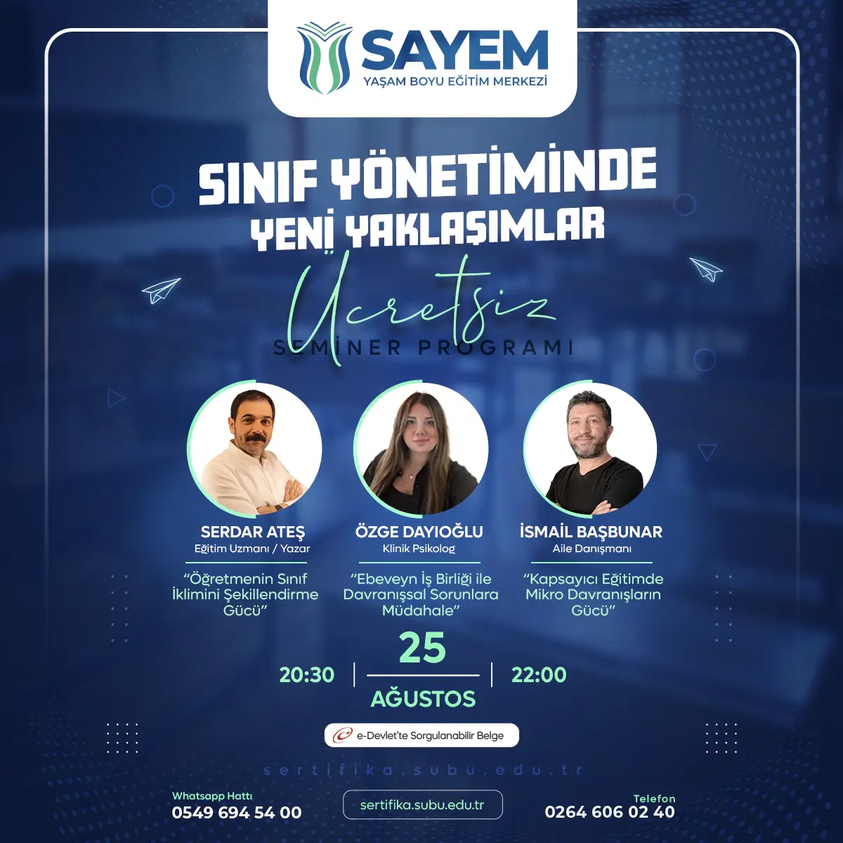 Sınıf Yönetiminde Yeni Yaklaşımlar Ücretsiz Seminer Programı