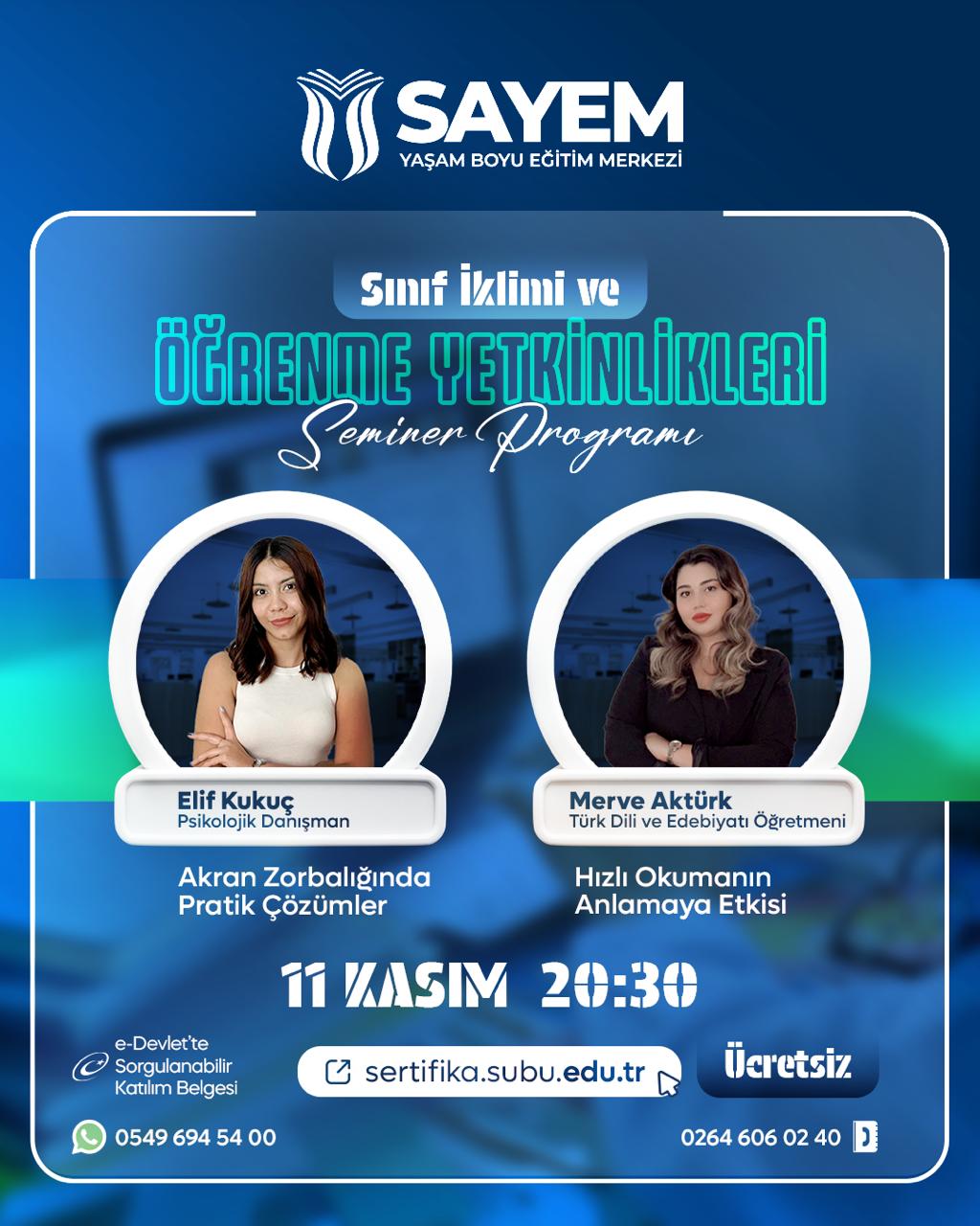 Sınıf İklimi ve Öğrenme Yetkinlikleri Ücretsiz Seminer Programı